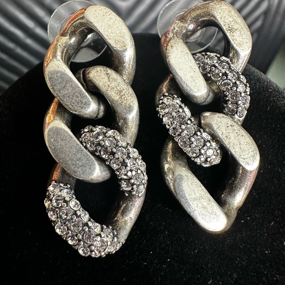 Saint Laurent Drop Chain Link Earrings with Crystal Accents